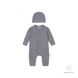 RIB BABYPAKJE & MUTSJE, GRIJS BLAUW