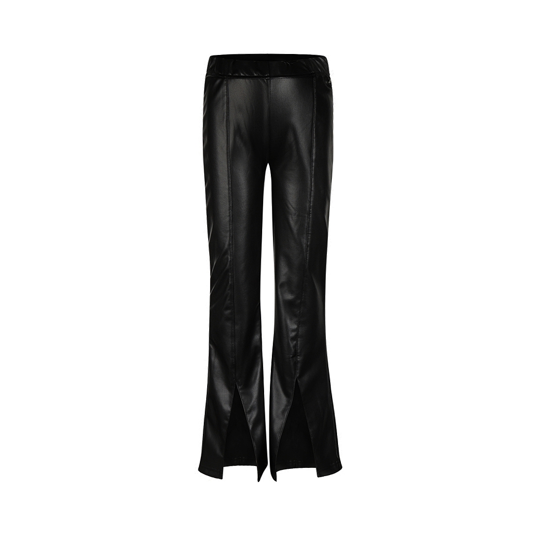 FLARED BROEK LEDERLOOK, ZWART