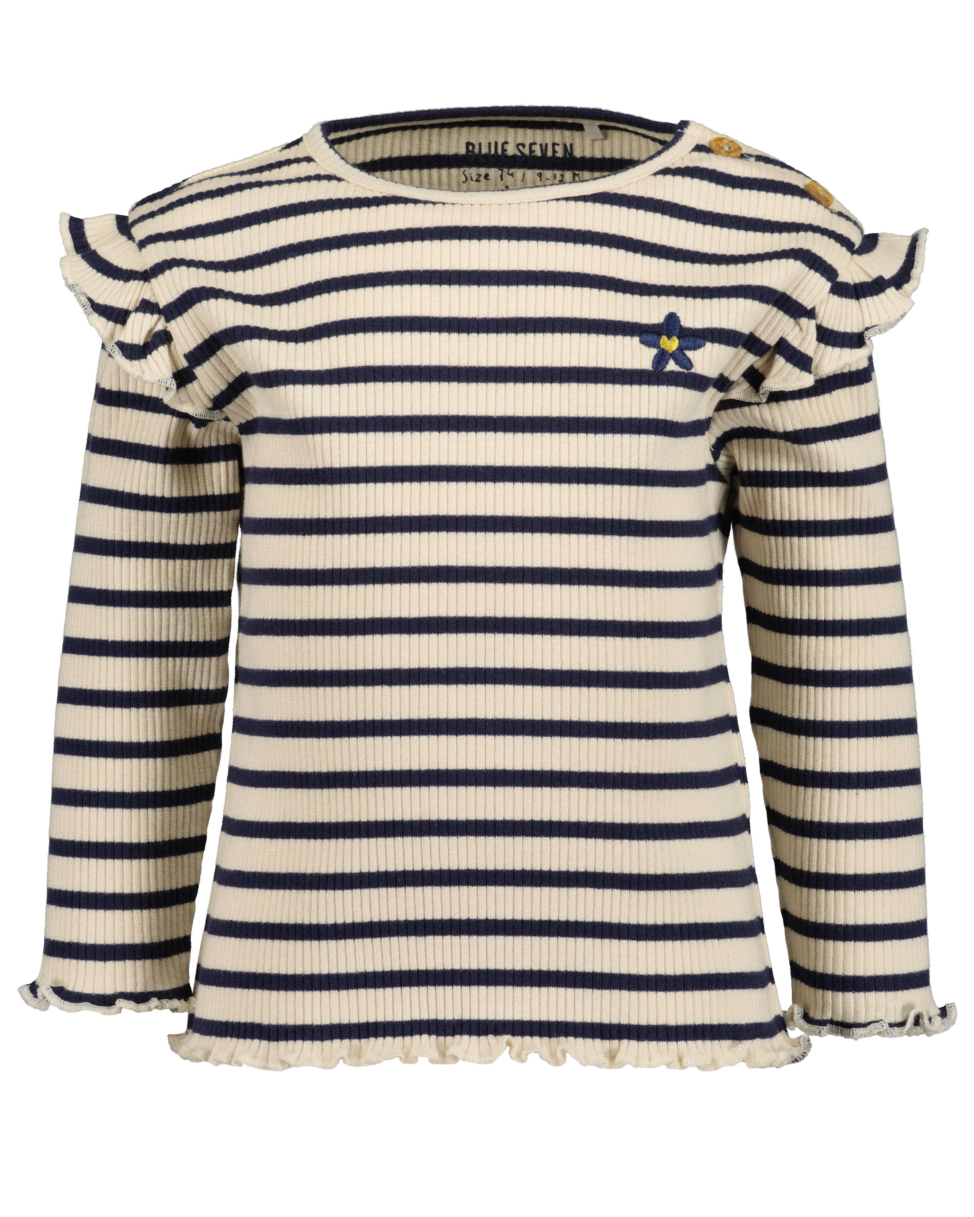 RIB GESTREEPTE LONGSLEEVE BLOOM, MARINEBLAUW