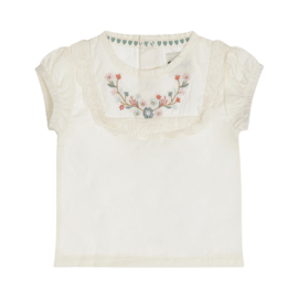 BLOUSE MET BORDUURSEL, FLOWER POWER
