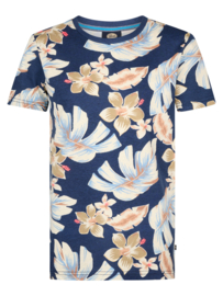 SHIRT MET BLOEMEN PRINT, DONKER BLAUW
