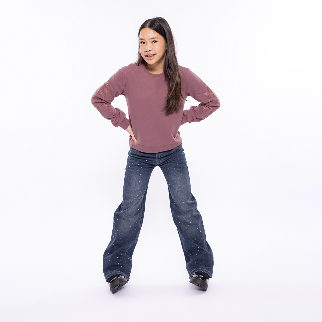 SPIJKERBROEK STRASS WIDE LEG, JEANS BLAUW