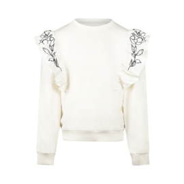 SWEATER MET RUFFLES, OFF-WHITE