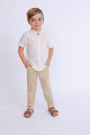 BLOUSE KORTE MOUW BEIGE GESTREEPT, FESTIVE
