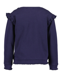 SWEATER MET RUFFLES DONKER BLAUW,FLAMINGO LOVE