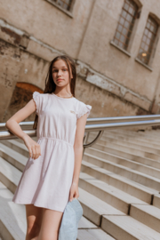 JURK MET KORT BRODERIE MOUWTJE, LICHT ROZE
