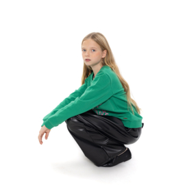 BROEK WIDE LEG LEDERLOOK, ZWART