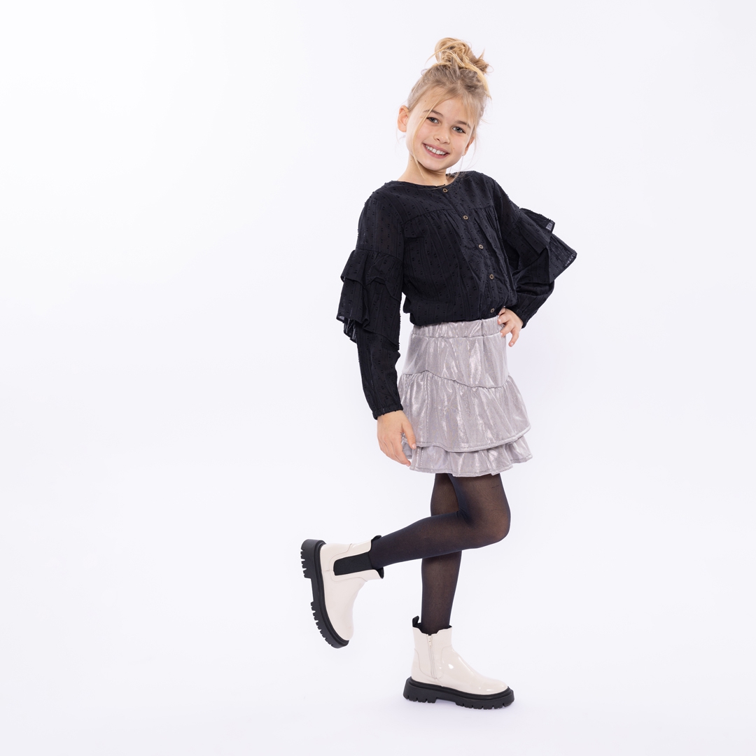 BLOUSE MET RUFFLES, ZWART