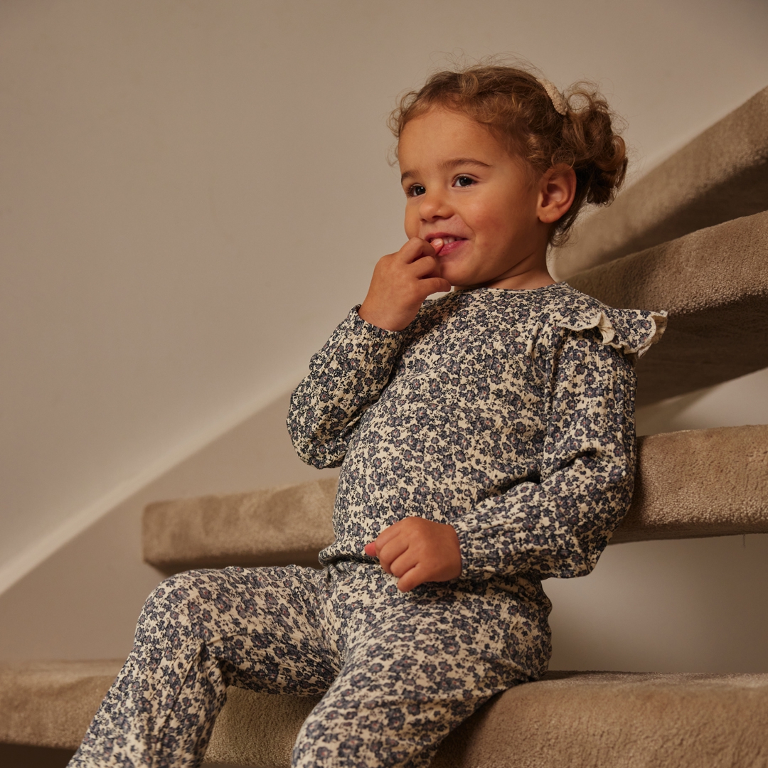 FLARED BROEK LITTLE FLOWER, OFF-WHITE