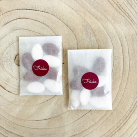Doopsuikerset Frieke - Oudroze & bordeaux met krullig lettertype (40st)