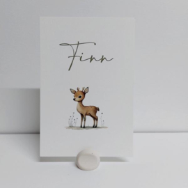 Finn - Lief geboortekaartje met getekend diertje & olijfgroene naam