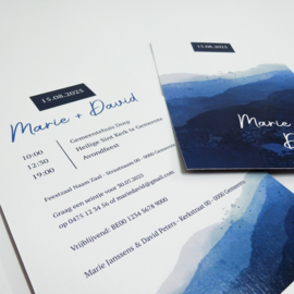 aankondiging met blauwe aquarel