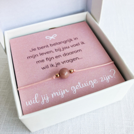 Rozenkwarts Armbandje met gedicht - vraag getuige