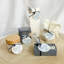 Doopsuikerset Mia - stijlvol lichtblauw met bloemen (50st)