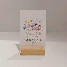 Pauline - Lief geboortekaartje met veldbloemen en oudroze naam