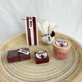 DIY doopsuikerpakket Roy (45st) – Bordeaux en Ecru Strepen