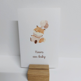 Wenskaart met babyvosje - Hoera een baby