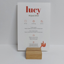 Lucy - geboortekaart met hangende luiaard