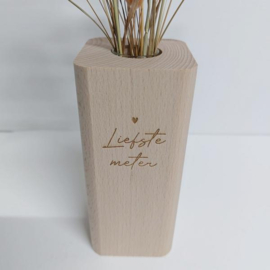 Houten vaasje met droogbloemen - liefste meter