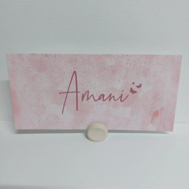 Amani - Geboortekaartje met donkerroze vlindertjes