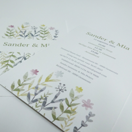 huwelijksaankondiging met bloemen in pastelkleuren