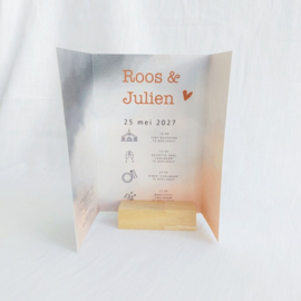 Huwelijksuitnodiging met blauw en terracotta aquarel