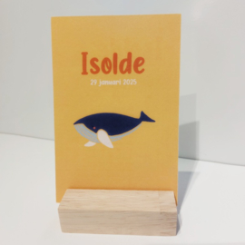 Isolde - geboortekaart met lieve walvis