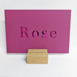 Rose - Fuchsia geboortekaart met naam in donkerroze folie