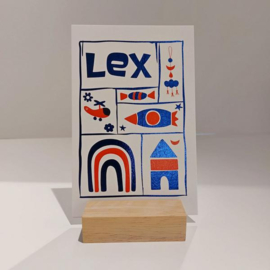 Lex - Stoer geboortekaartje met blauwe glansfolie