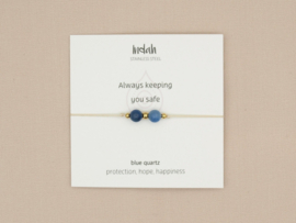 Armband met blauwe kwarts, 'Always keeping you safe'