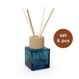 Huisparfum flesje donkerblauw met houten dop, 6 stuks