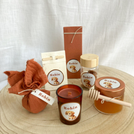 Doopsuikerset Robin - Roestkleurig met schattig hondje (60st)