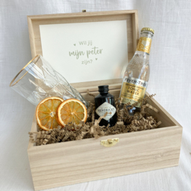 Houten kistje Gin Tonic - vraag meter of peter