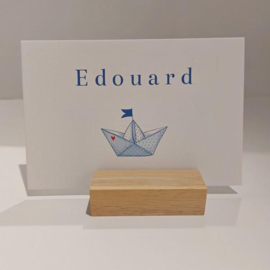 Edouard - Schattig geboortekaartje met blauw papieren bootje