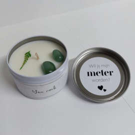 Groene Aventurijn Geurkaars in Blik | Cadeau om Meter te vragen | Blackcurrant & Rose