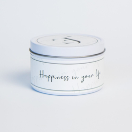 Quote kaars in blik - vraag getuige - Happiness in your life