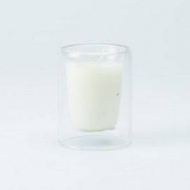 witte kaars in glazen potje, transparant