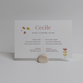 Cecile - Geboortekaartje met Oudroze Naam en Fijne Bloemetjes