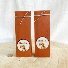 Doopsuikerset Robin - Roestkleurig met schattig hondje (60st)