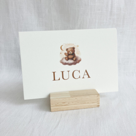 Luca - Lief geboortekaartje met beertje op een wolk