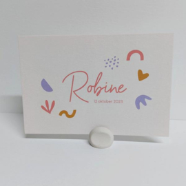 Robine - Moderne geboortekaart met naam in rozerood