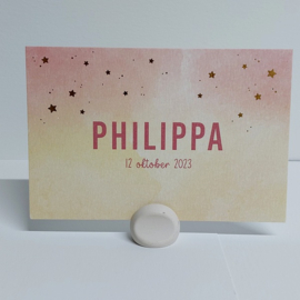 Philippa - Zacht geboortekaartje met gouden sterretjes