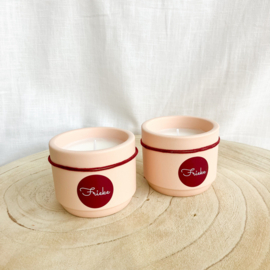 Doopsuikerset Frieke - Oudroze & bordeaux met krullig lettertype (40st)