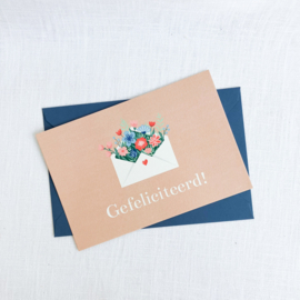 Gefeliciteerd Wenskaart met Bloemen | Luxe Kaart met Envelop