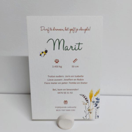 Marit - Geboortekaart met veldbloemenweide en bijtjes
