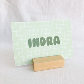 Indra - Geboortekaartje met frisgroen rasterpatroon