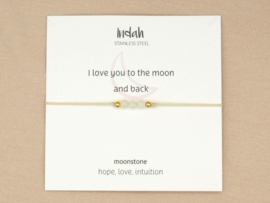 Armband met maansteen, 'I love you to the moon and back'