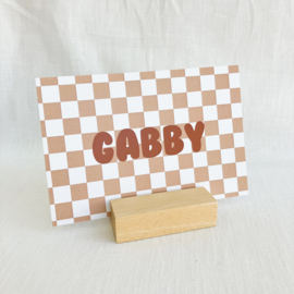Gabby - Geboortekaartje met terracotta blokjesmotief