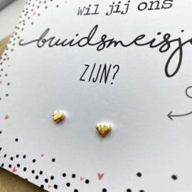 Kaart bruidsmeisje met oorknopjes goud