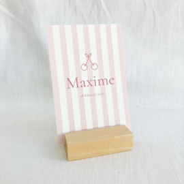 Maxime - geboortekaartje met roze strepen en kersjes